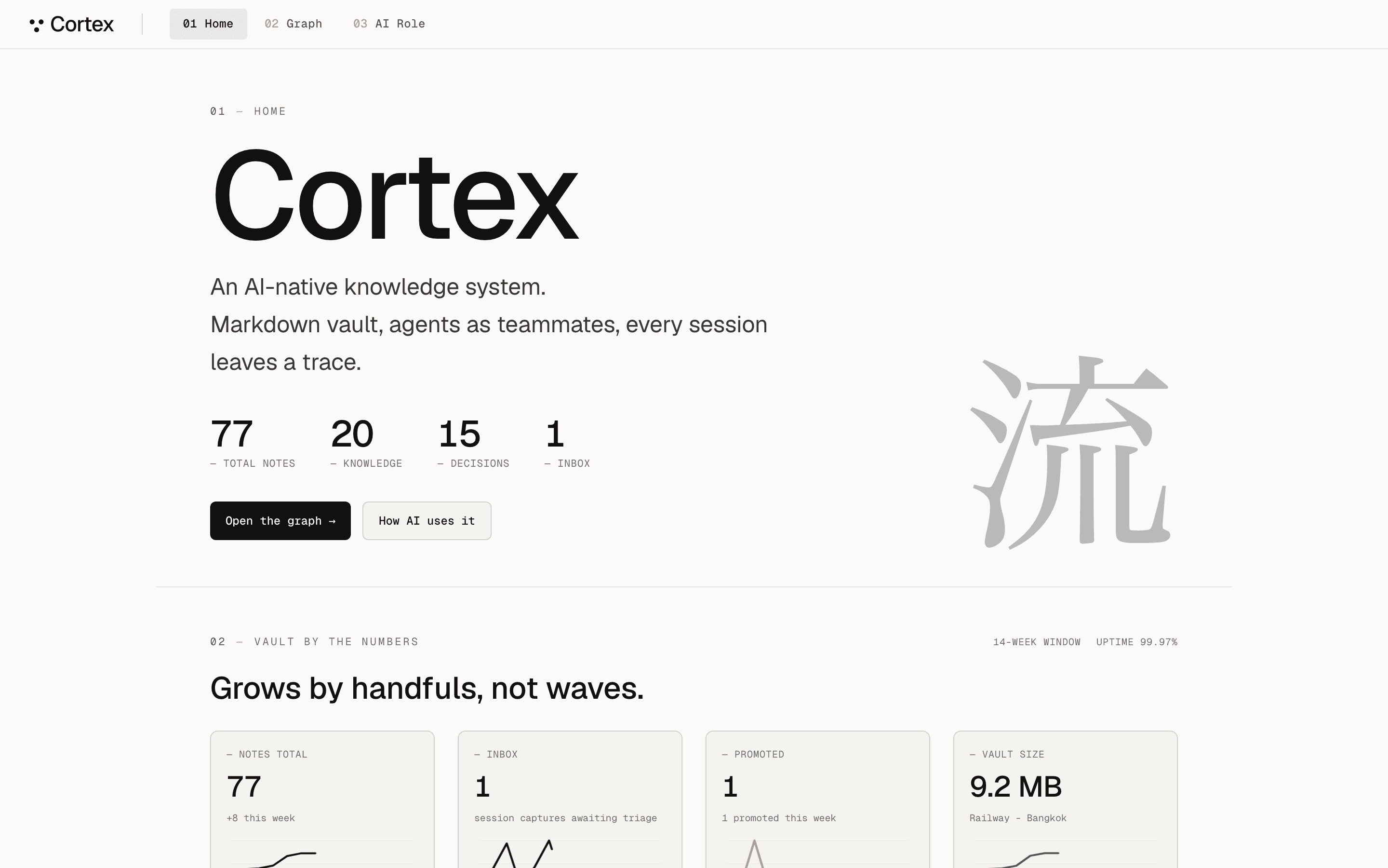 Cortex — an AI-native knowledge system landing page